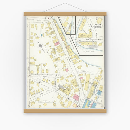 Old map wall art mockup — magnetic wood frame on white wall — Sanborn Fire Insurance Map from Dolgeville, Hirkimer County, New York (1912), Sheet #0002