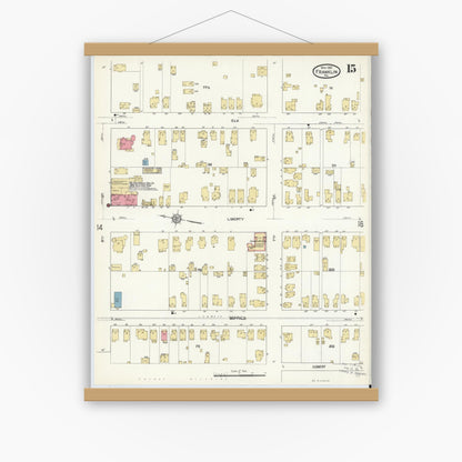 Old map wall art mockup — magnetic wood frame on white wall — Sanborn Fire Insurance Map from Franklin, Venango County, Pennsylvania (1912), Sheet #0015