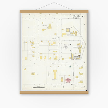 Old map wall art mockup — magnetic wood frame on white wall — Sanborn Fire Insurance Map from Live Oak, Suwanee County, Florida (1906), Sheet #0007