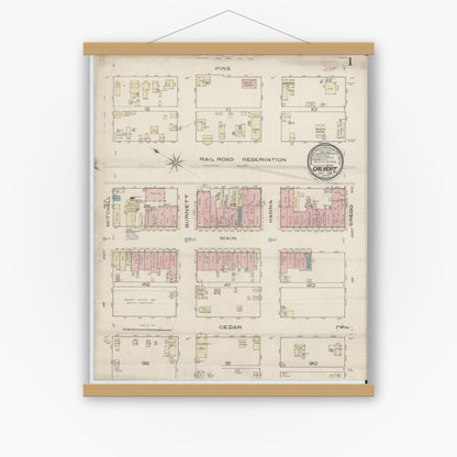 Old map wall art mockup — magnetic wood frame on white wall — Sanborn Fire Insurance Map from Calvert, Robertson County, Texas (1885) - Complete Map Set