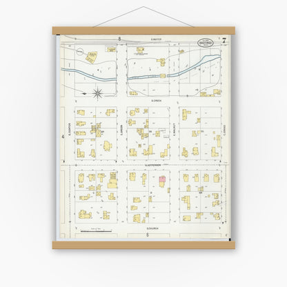 Old map wall art mockup — magnetic wood frame on white wall — Sanborn Fire Insurance Map from Hastings, Barry County, Michigan (1900), Sheet #0007