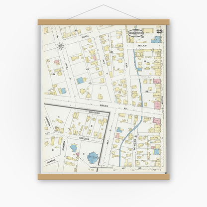 Old map wall art mockup — magnetic wood frame on white wall — Sanborn Fire Insurance Map from San Antonio, Bexar County, Texas (1892), Sheet #0023