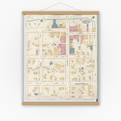 Old map wall art mockup — magnetic wood frame on white wall — Sanborn Fire Insurance Map from Constantine, Saint Joseph County, Michigan (1932), Sheet #0002