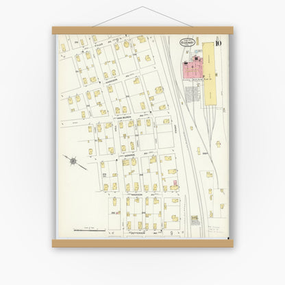 Old map wall art mockup — magnetic wood frame on white wall — Sanborn Fire Insurance Map from Ridgway, Elk County, Pennsylvania (1915), Sheet #0010