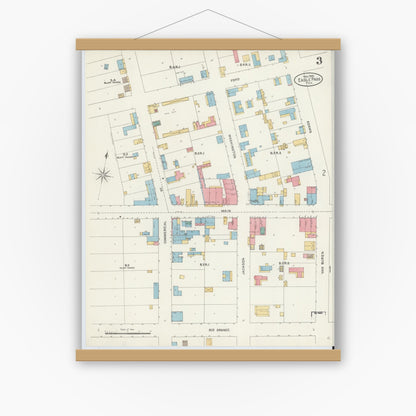 Old map wall art mockup — magnetic wood frame on white wall — Sanborn Fire Insurance Map from Eagle Pass, Maverick County, Texas (1905), Sheet #0003