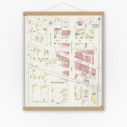 Old map wall art mockup — magnetic wood frame on white wall — Sanborn Fire Insurance Map from Casey, Clark County, Illinois (1898), Sheet #0003