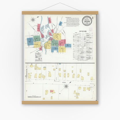 Old map wall art mockup — magnetic wood frame on white wall — Sanborn Fire Insurance Map from Carthage, Jefferson County, New York (1908), Sheet #0001
