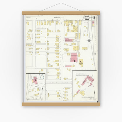 Old map wall art mockup — magnetic wood frame on white wall — Sanborn Fire Insurance Map from Kenton, Hardin County, Ohio (1911), Sheet #0011