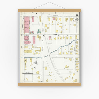 Old map wall art mockup — magnetic wood frame on white wall — Sanborn Fire Insurance Map from Tyler, Smith County, Texas (1902), Sheet #0003