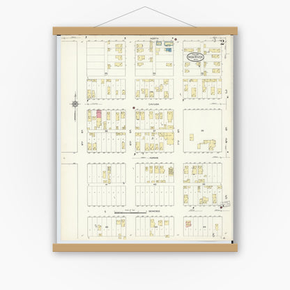 Old map wall art mockup — magnetic wood frame on white wall — Sanborn Fire Insurance Map from Iron River, Iron County, Michigan (1913), Sheet #0002