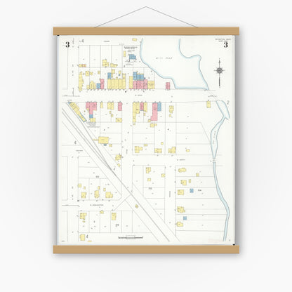 Old map wall art mockup — magnetic wood frame on white wall — Sanborn Fire Insurance Map from Brighton, Livington County, Michigan (1938), Sheet #0003