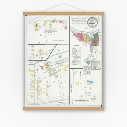 Old map wall art mockup — magnetic wood frame on white wall — Sanborn Fire Insurance Map from Morrow, Warren County, Ohio (1919) - Complete Map Set