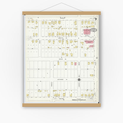 Old map wall art mockup — magnetic wood frame on white wall — Sanborn Fire Insurance Map from Toronto, Jefferson County, Ohio (1911), Sheet #0009