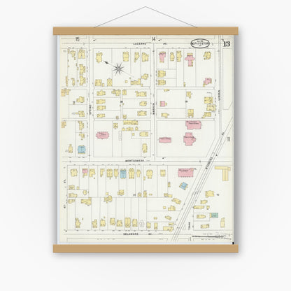 Old map wall art mockup — magnetic wood frame on white wall — Sanborn Fire Insurance Map from Pittston, Luzerne County, Pennsylvania (1896), Sheet #0013
