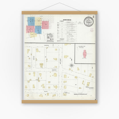 Old map wall art mockup — magnetic wood frame on white wall — Sanborn Fire Insurance Map from Forney, Kaufman County, Texas (1906), Sheet #0001
