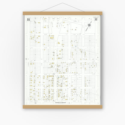 Old map wall art mockup — magnetic wood frame on white wall — Sanborn Fire Insurance Map from Odessa, Edger County, Texas (1939), Sheet #0011