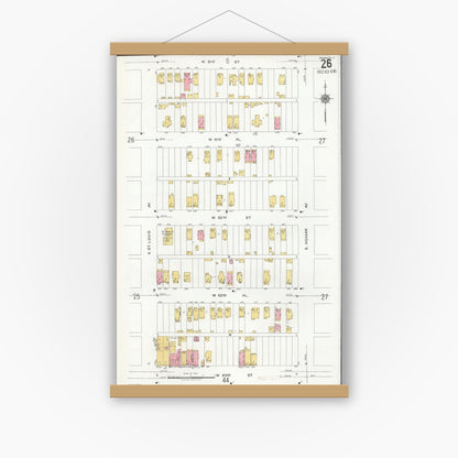 Old map wall art mockup — magnetic wood frame on white wall — Sanborn Fire Insurance Map from Chicago, Cook County, Illinois (1920), Sheet #0026