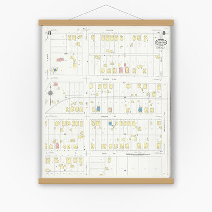 Old map wall art mockup — magnetic wood frame on white wall — Sanborn Fire Insurance Map from Osborn, Greene County, Ohio (1929), Sheet #0008