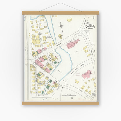 Old map wall art mockup — magnetic wood frame on white wall — Sanborn Fire Insurance Map from Winchester, Middlesex County, Massachusetts (1910), Sheet #0008