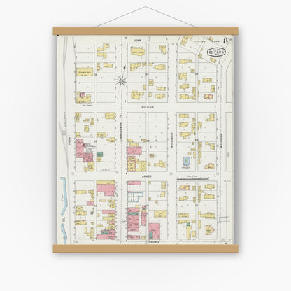 Old map wall art mockup — magnetic wood frame on white wall — Sanborn Fire Insurance Map from De Pere, Brown County, Wisconsin (1895), Sheet #0008
