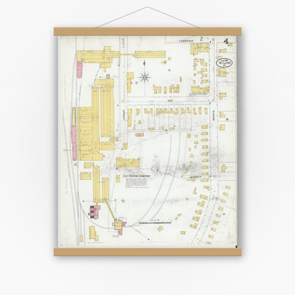 Old map wall art mockup — magnetic wood frame on white wall — Sanborn Fire Insurance Map from Wilcox, Elk County, Pennsylvania (1905), Sheet #0004
