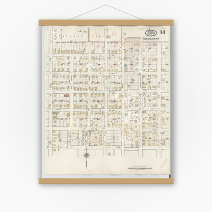 Old map wall art mockup — magnetic wood frame on white wall — Sanborn Fire Insurance Map from Linton, Greene County, Indiana (1948), Sheet #0014