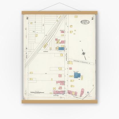 Old map wall art mockup — magnetic wood frame on white wall — Sanborn Fire Insurance Map from Bridgeville, Allegheny County, Pennsylvania (1924), Sheet #0002