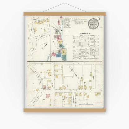 Old map wall art mockup — magnetic wood frame on white wall — Sanborn Fire Insurance Map from Athens, Greene County, New York (1912), Sheet #0001