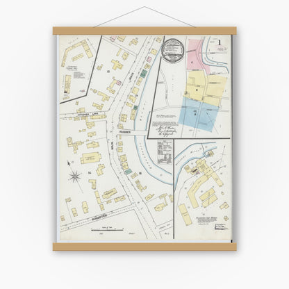 Old map wall art mockup — magnetic wood frame on white wall — Sanborn Fire Insurance Map from Great Barrington, Berkshire County, Massachusetts (1889) - Complete Map Set