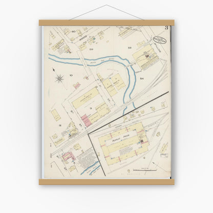Old map wall art mockup — magnetic wood frame on white wall — Sanborn Fire Insurance Map from Houston, Harris County, Texas (1885), Sheet #0003