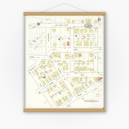 Old map wall art mockup — magnetic wood frame on white wall — Sanborn Fire Insurance Map from Saint Joseph, Berrien County, Michigan (1921), Sheet #0015