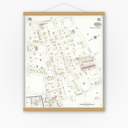Old map wall art mockup — magnetic wood frame on white wall — Sanborn Fire Insurance Map from Rahway, Union County, New Jersey (1923), Sheet #0015