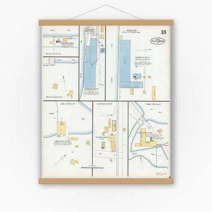 Old map wall art mockup — magnetic wood frame on white wall — Sanborn Fire Insurance Map from Plattsburg, Clinton County, New York (1902), Sheet #0013