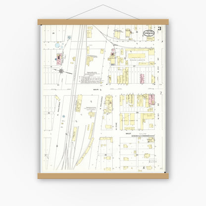 Old map wall art mockup — magnetic wood frame on white wall — Sanborn Fire Insurance Map from Spencer, Clay County, Iowa (1909), Sheet #0003