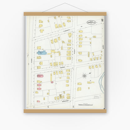 Old map wall art mockup — magnetic wood frame on white wall — Sanborn Fire Insurance Map from Somerville, Somerset County, New Jersey (1902), Sheet #0002