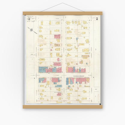Old map wall art mockup — magnetic wood frame on white wall — Sanborn Fire Insurance Map from Decatur, Van Buren County, Michigan (1944), Sheet #0002