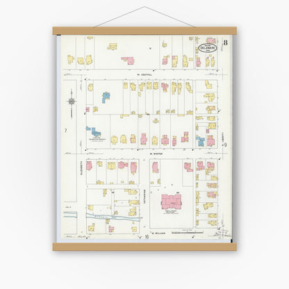 Old map wall art mockup — magnetic wood frame on white wall — Sanborn Fire Insurance Map from Delaware, Delaware County, Ohio (1911), Sheet #0008