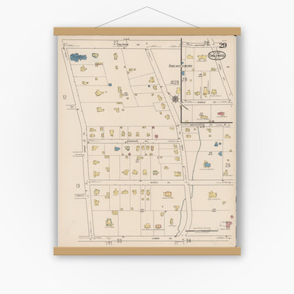 Old map wall art mockup — magnetic wood frame on white wall — Sanborn Fire Insurance Map from Englewood, Bergen County, New Jersey (1922), Sheet #0029