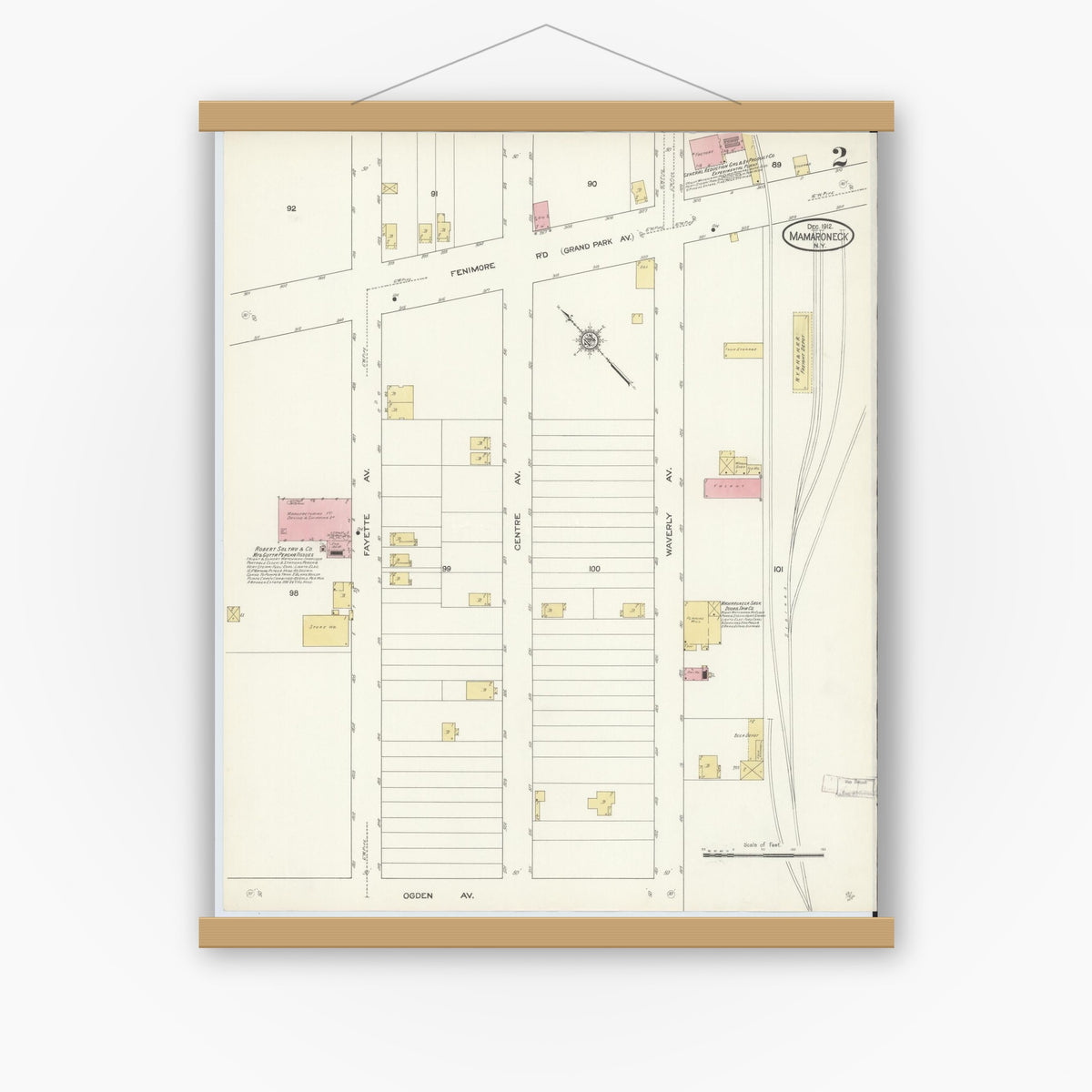 Old map wall art mockup — magnetic wood frame on white wall — Sanborn Fire Insurance Map from Mamaroneck, Westchester County, New York (1912) - Complete Map Set