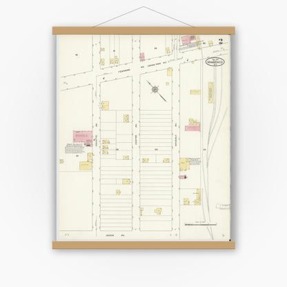 Old map wall art mockup — magnetic wood frame on white wall — Sanborn Fire Insurance Map from Mamaroneck, Westchester County, New York (1912) - Complete Map Set