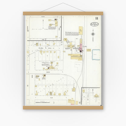 Old map wall art mockup — magnetic wood frame on white wall — Sanborn Fire Insurance Map from Whitewright, Grayson County, Texas (1912), Sheet #0011