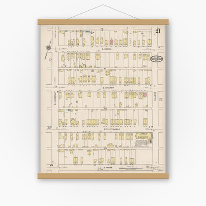 Old map wall art mockup — magnetic wood frame on white wall — Sanborn Fire Insurance Map from Nanticoke, Luzerne County, Pennsylvania (1920), Sheet #0021