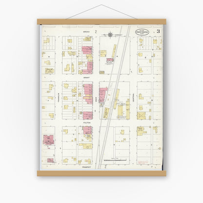 Old map wall art mockup — magnetic wood frame on white wall — Sanborn Fire Insurance Map from Dodge Center, Dodge County, Minnesota (1910), Sheet #0003