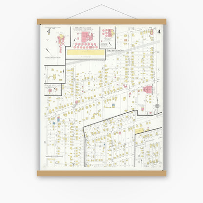 Old map wall art mockup — magnetic wood frame on white wall — Sanborn Fire Insurance Map from Newcomerstown, Tuscarawas County, Ohio (1933), Sheet #0004