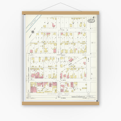 Old map wall art mockup — magnetic wood frame on white wall — Sanborn Fire Insurance Map from Waverly, Pike County, Ohio (1911), Sheet #0004