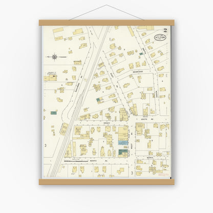 Old map wall art mockup — magnetic wood frame on white wall — Sanborn Fire Insurance Map from Hilton, Monroe County, New York (1909), Sheet #0002