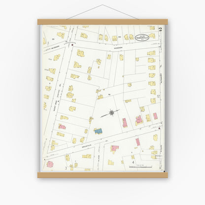 Old map wall art mockup — magnetic wood frame on white wall — Sanborn Fire Insurance Map from Somerville, Somerset County, New Jersey (1910), Sheet #0002
