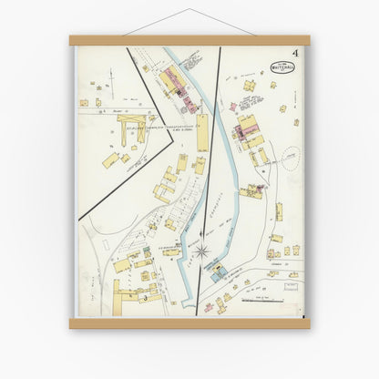 Old map wall art mockup — magnetic wood frame on white wall — Sanborn Fire Insurance Map from Whitehall, Washington County, New York (1896), Sheet #0004