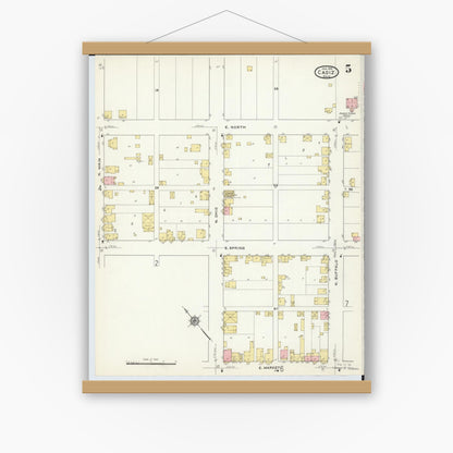 Old map wall art mockup — magnetic wood frame on white wall — Sanborn Fire Insurance Map from Cadiz, Harrison County, Ohio (1916), Sheet #0005