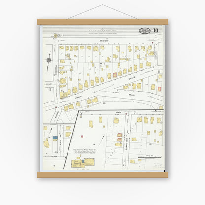 Old map wall art mockup — magnetic wood frame on white wall — Sanborn Fire Insurance Map from Conneaut, Ashtabula County, Ohio (1919), Sheet #0010
